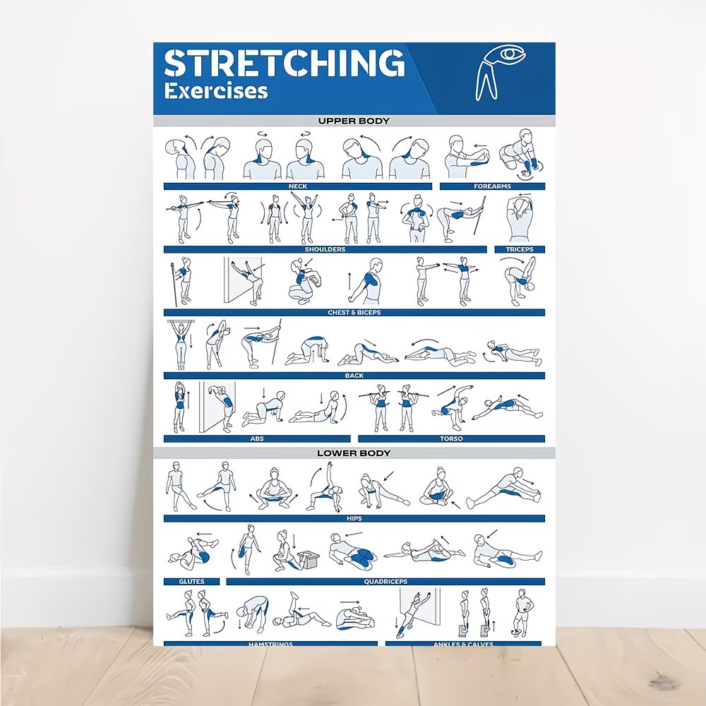 Home Gym Room - Moderner, etikettierter Leinwanddruck mit Ganzkörper-Stretching-Motiv für